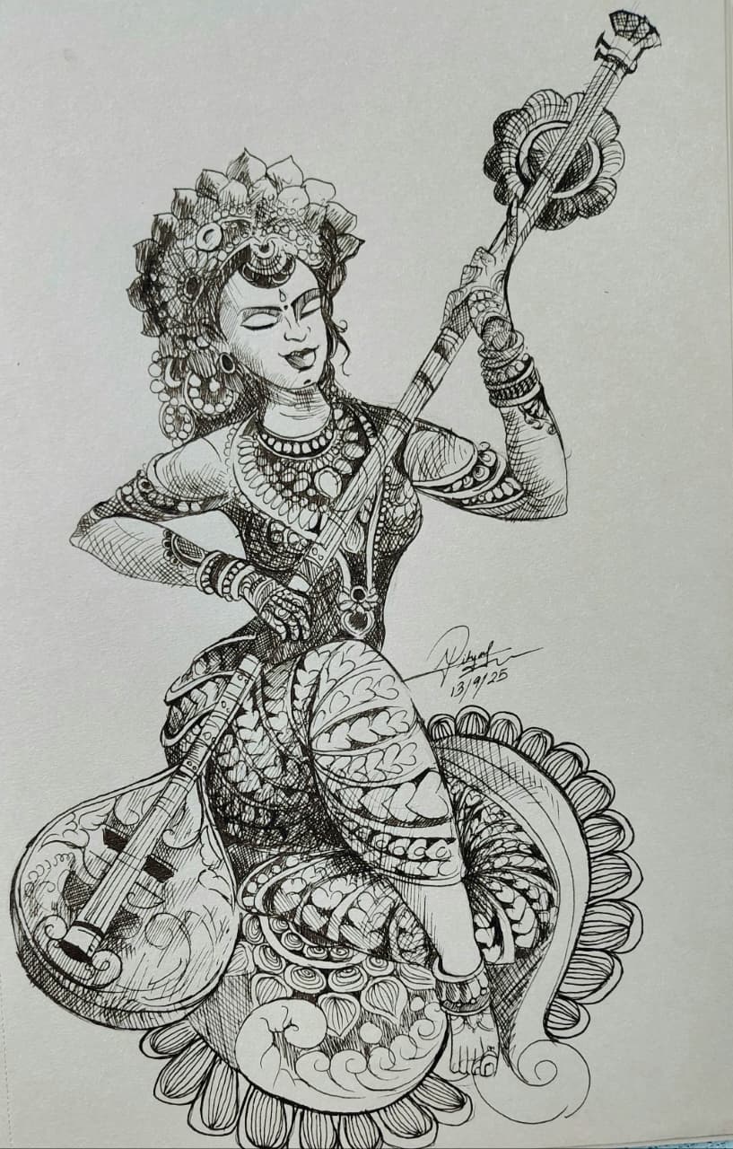Ink Pen- Maa Saraswati