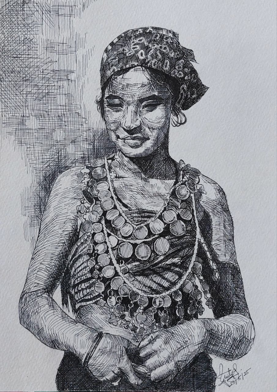 Harching with Pen - Young Girl