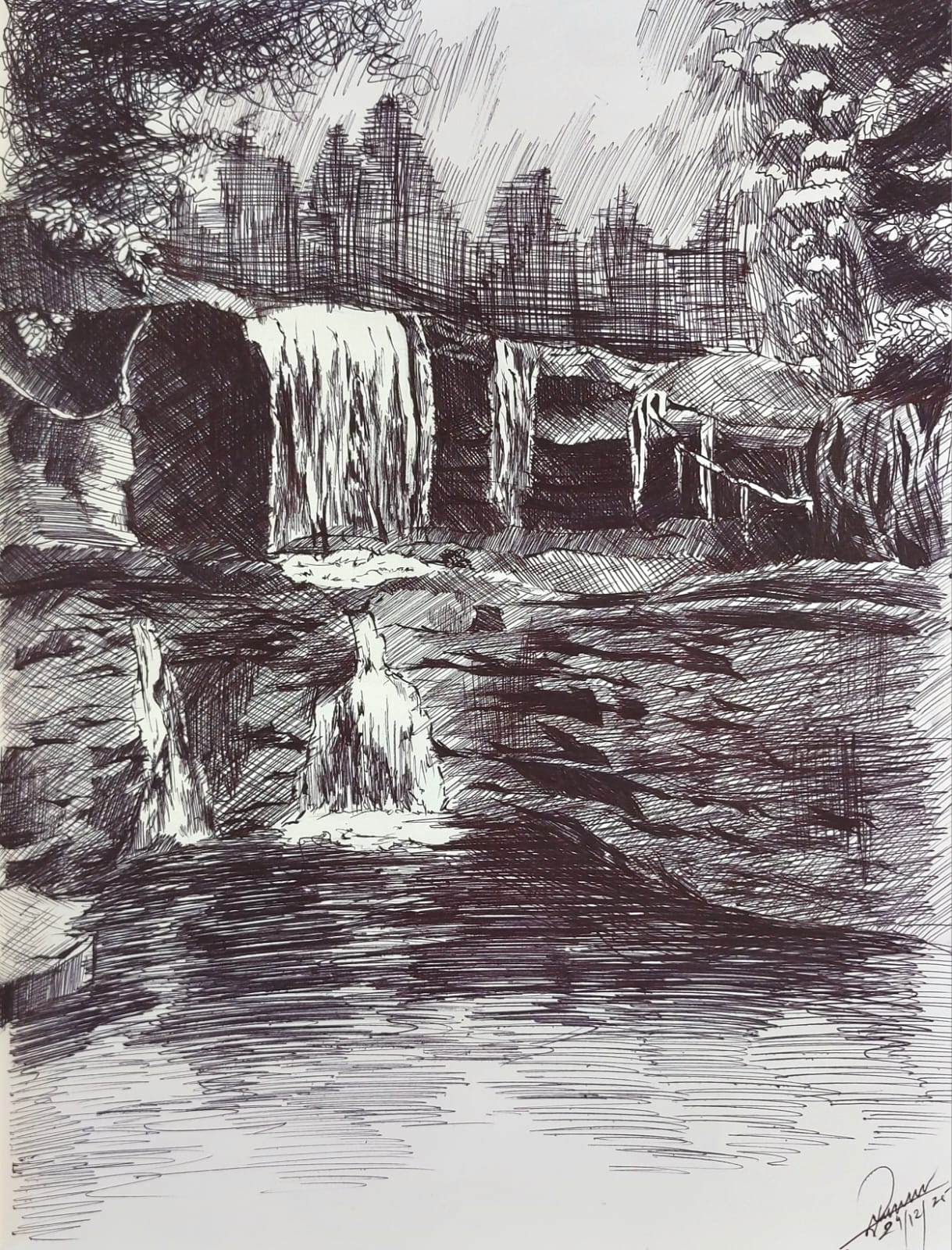 Pen Sketch - Waterfall