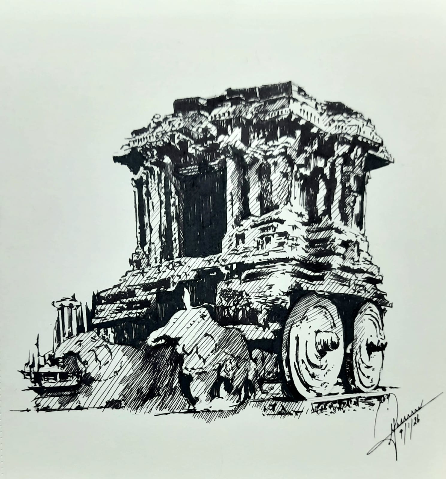 Pen Sketch - Humpi Ruin