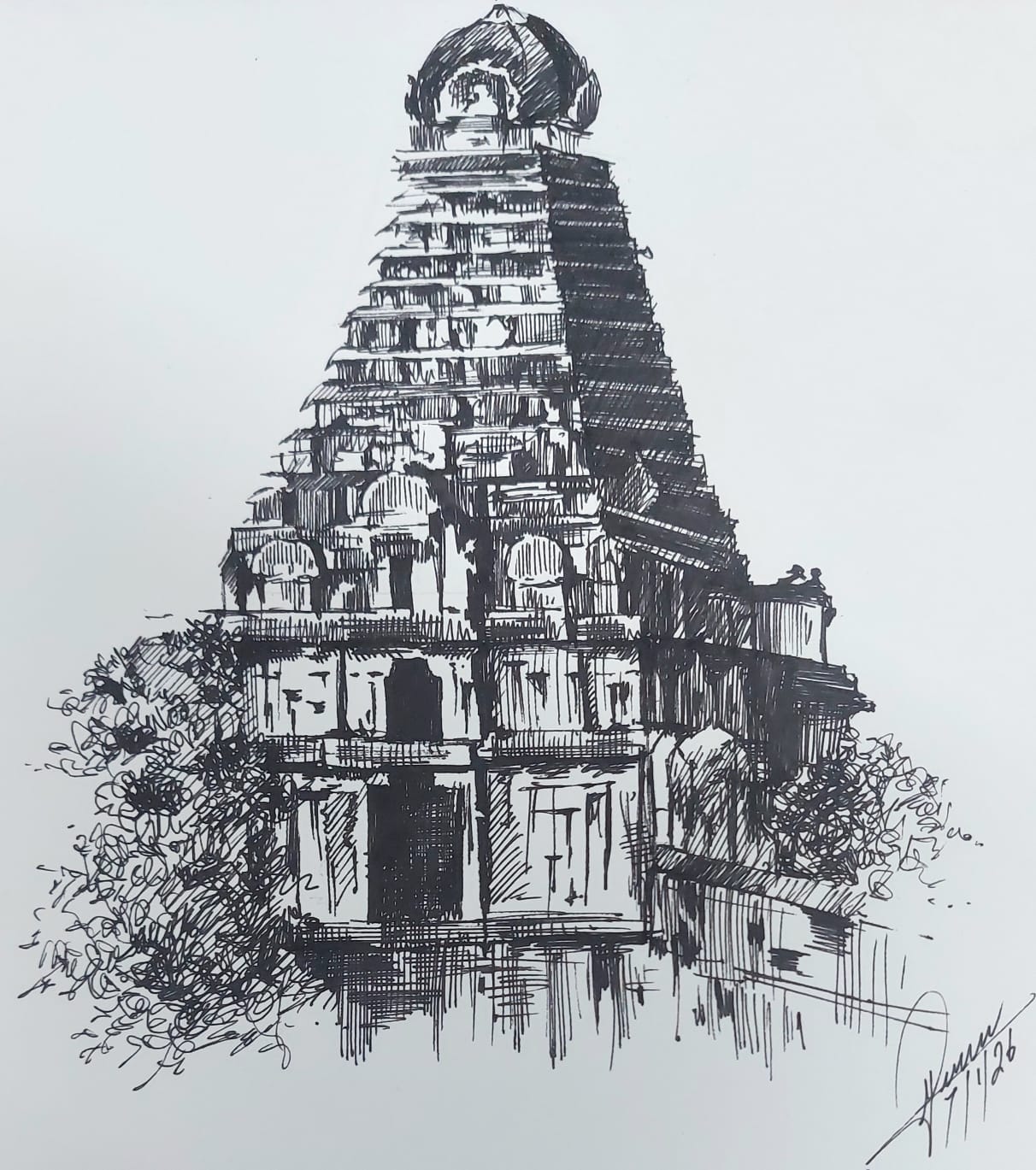 Pen Sketch - South Indian Temple